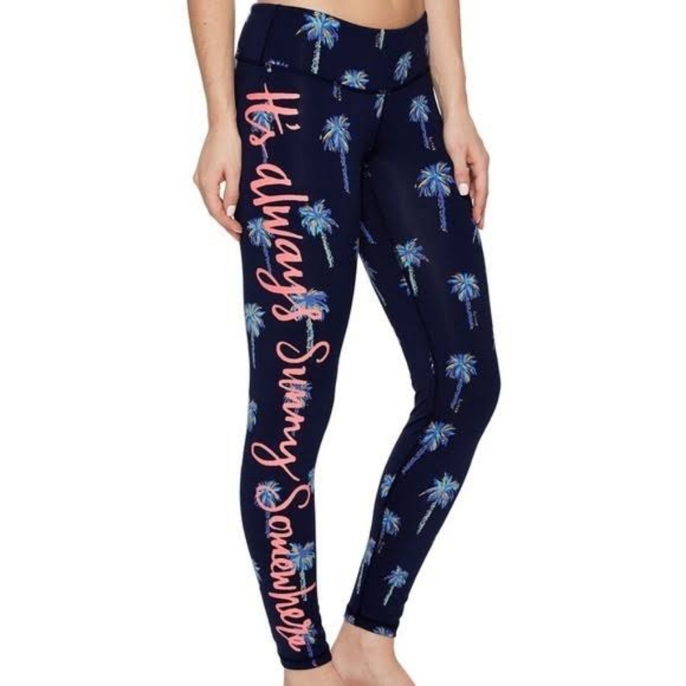 Lilly Pulitzer UPF 50+ Weekender Leggings Sunset Safari Palms Navy Small